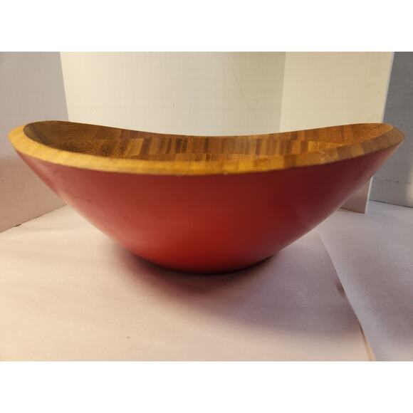 LARGE Island Natural Bamboo Salad Serving Bowl Red Bamboo Bowl - Picture 4 of 10